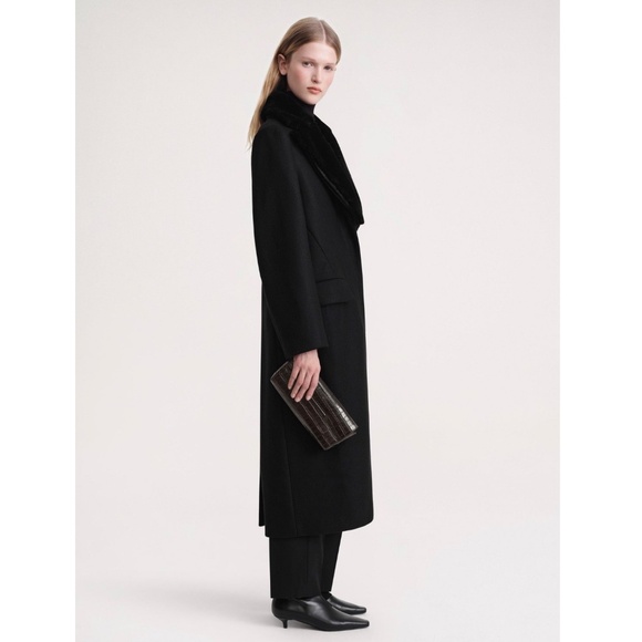 TOTEME Shearling Collar Wool Coat in Black Size 36 / US 4 - Picture 4 of 8